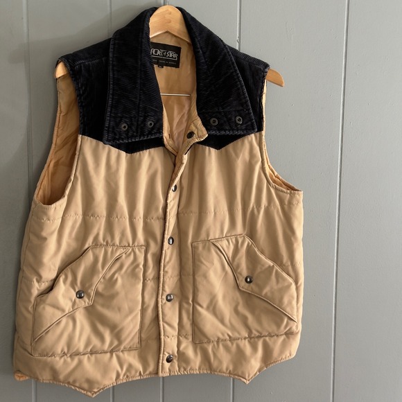 Vintage North Star Puffer Vest XL Made n Korea Corduroy Collar Tan Brown Western - Picture 1 of 11